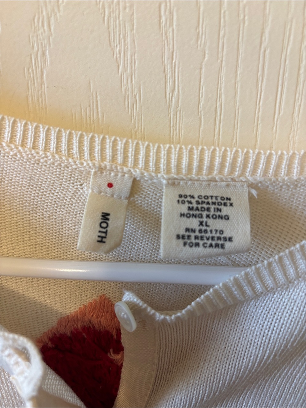 Moth by Anthropologie Cream Crewneck Sweater with Pink & Red Rose Embroidery - Picture 8 of 9